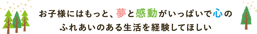 お子様にはもっと、夢と感動がいっぱいで心のふれあいのある生活を経験してほしい